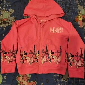 Disney Pink Minnie Mouse In Paris Hooded Zip Jacket for Kids Size 6